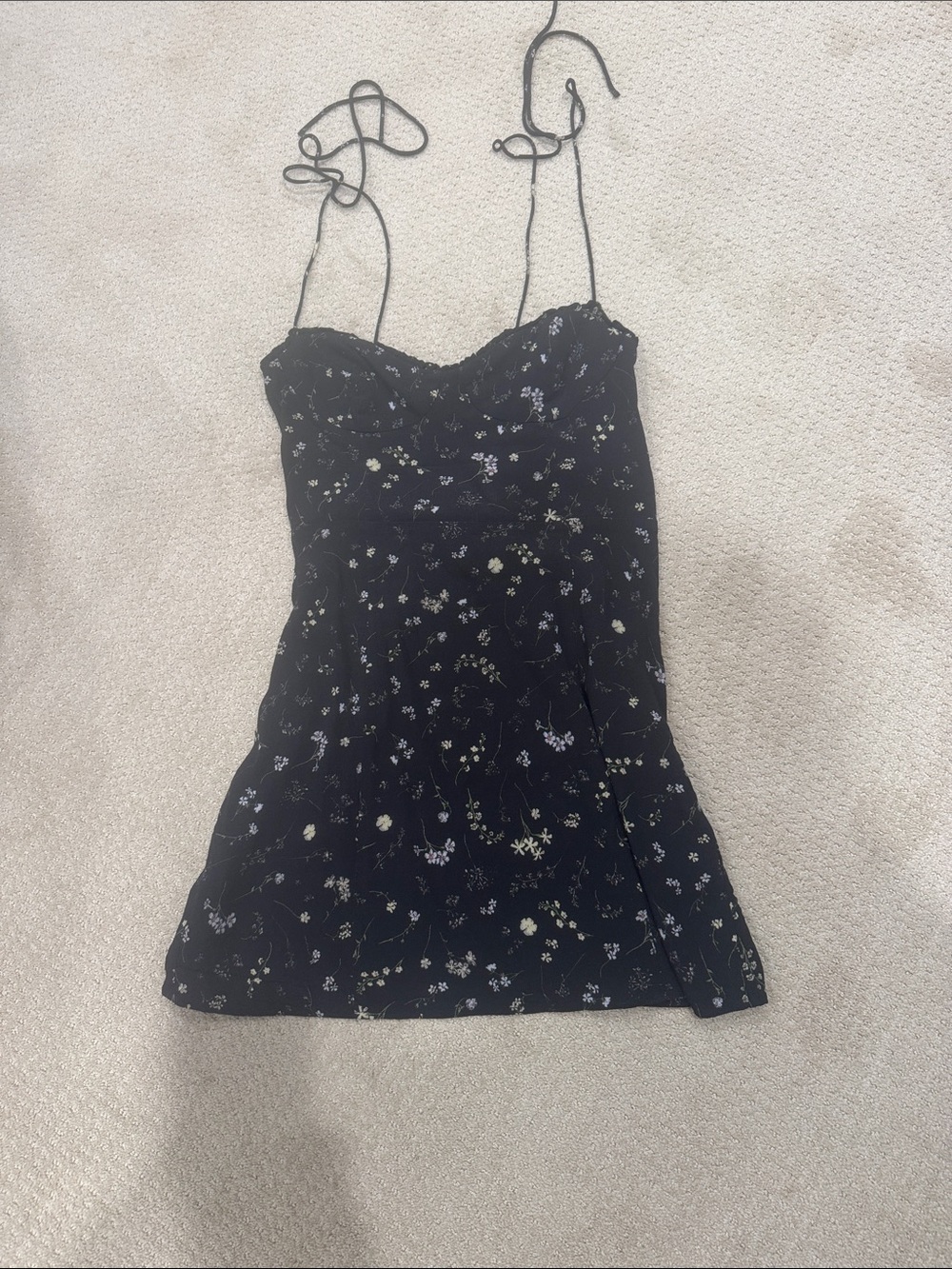 Wilfred Black Floral Spaghetti-Strap Mini Dress